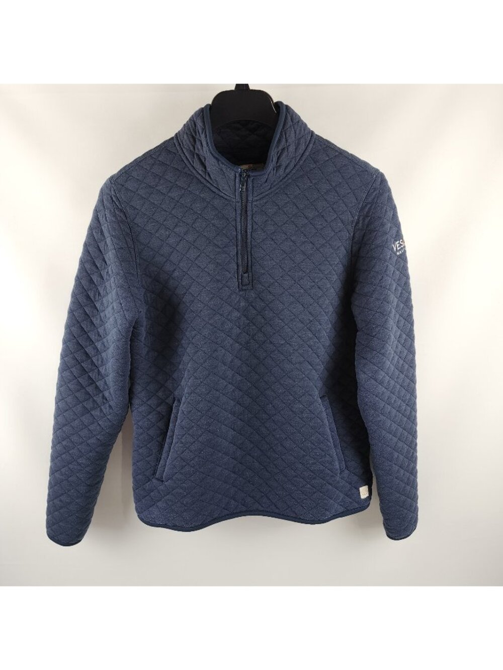 Marine Layer Sweater Mens Medium Blue Corbet Diamond Quilted 1/4 Zip Co Arm Logo
